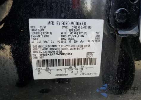 2021 Ford Explorer Police Interceptor from USA, damaged, VIN 1FM5K8AB5MGB35353